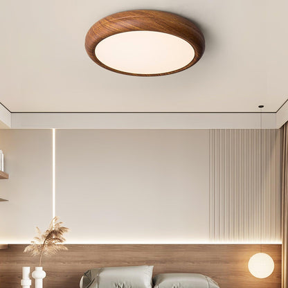 Plafoniera LED rotonda a soffitto con venatura del legno, stile japandi e scandinavo