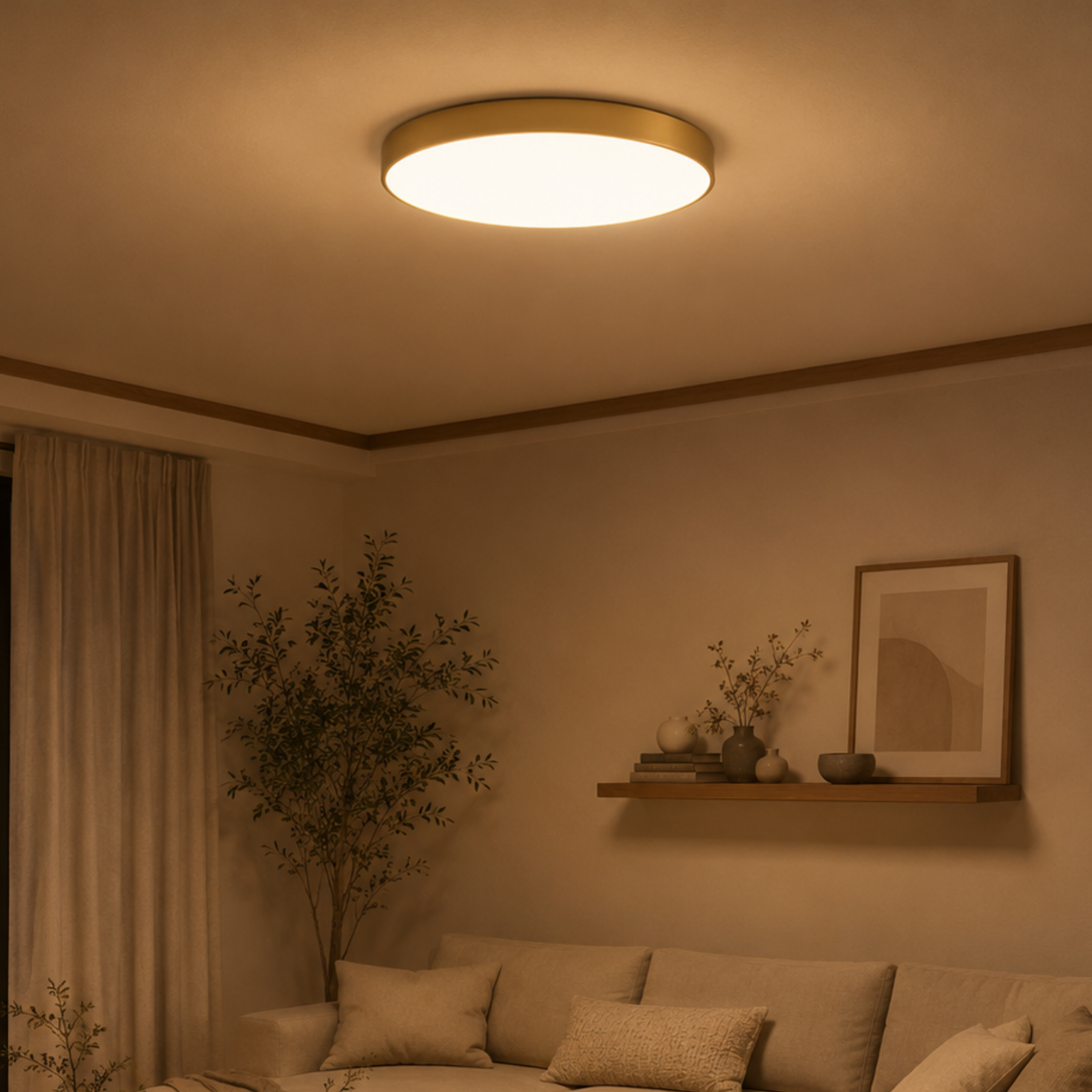 Plafoniera LED rotonda a soffitto oro dal profilo sottile