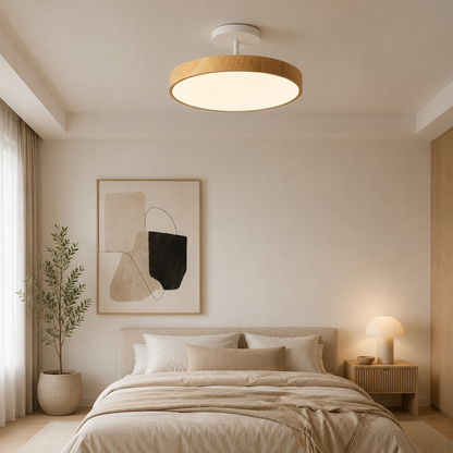 Plafoniera LED rotonda con venatura del legno