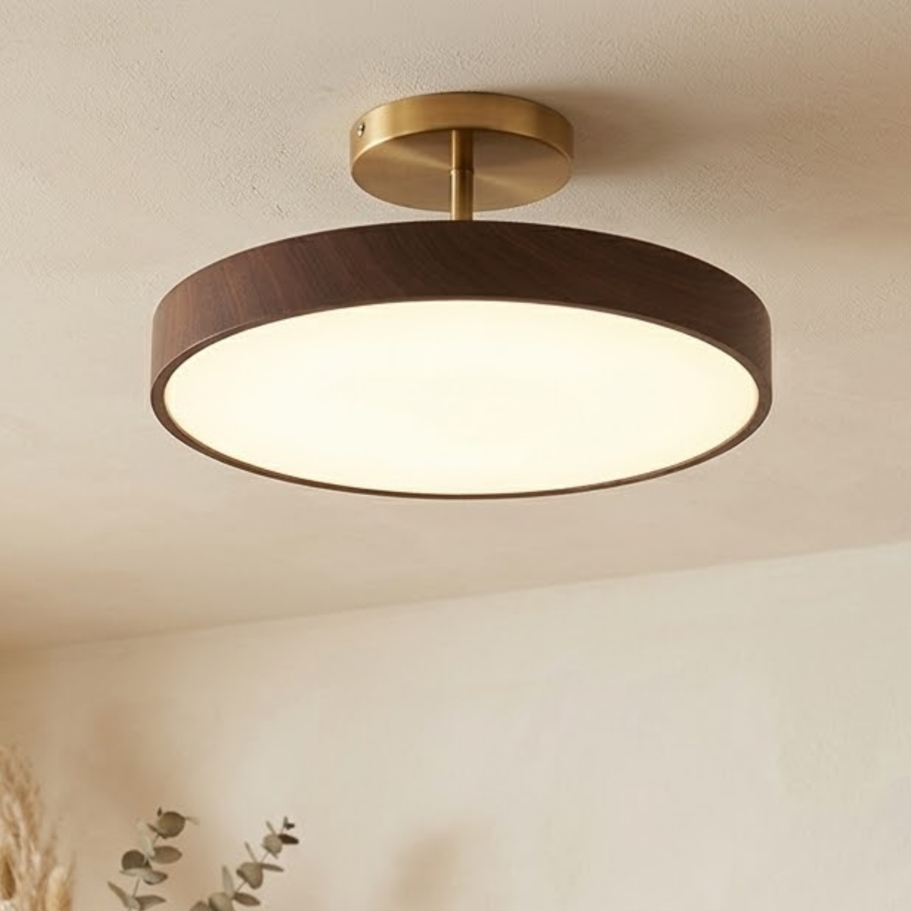 Plafoniera LED rotonda con venatura del legno