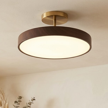 Plafoniera LED rotonda con venatura del legno