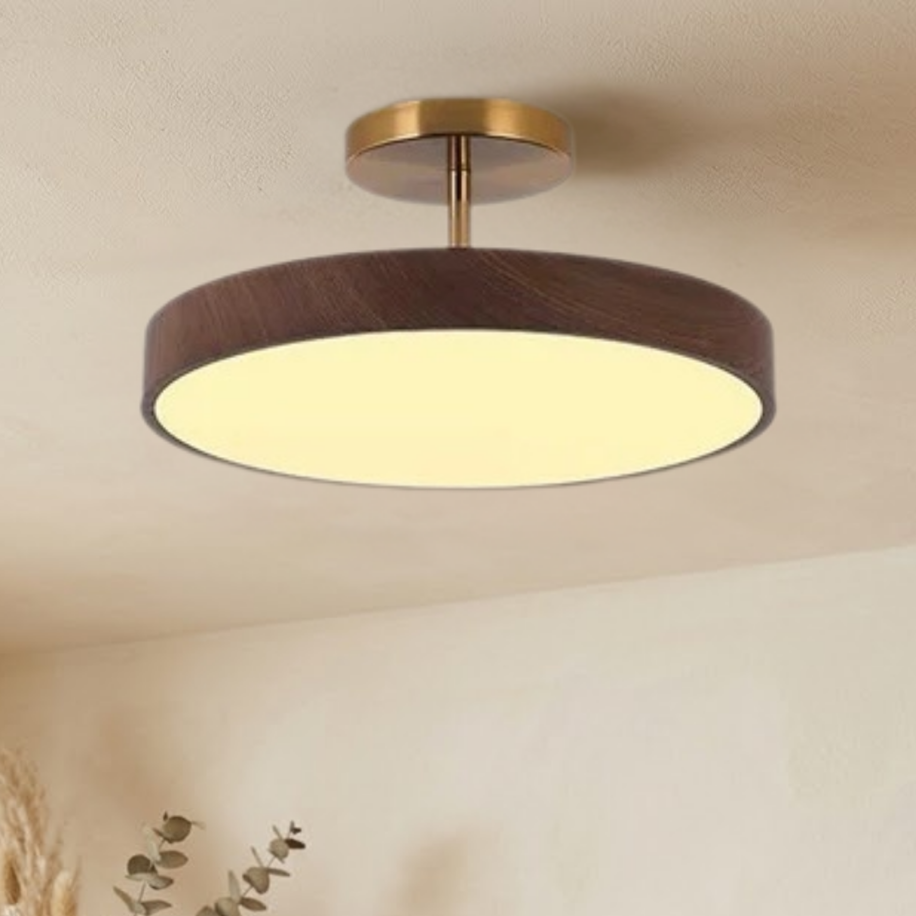 Plafoniera LED rotonda con venatura del legno