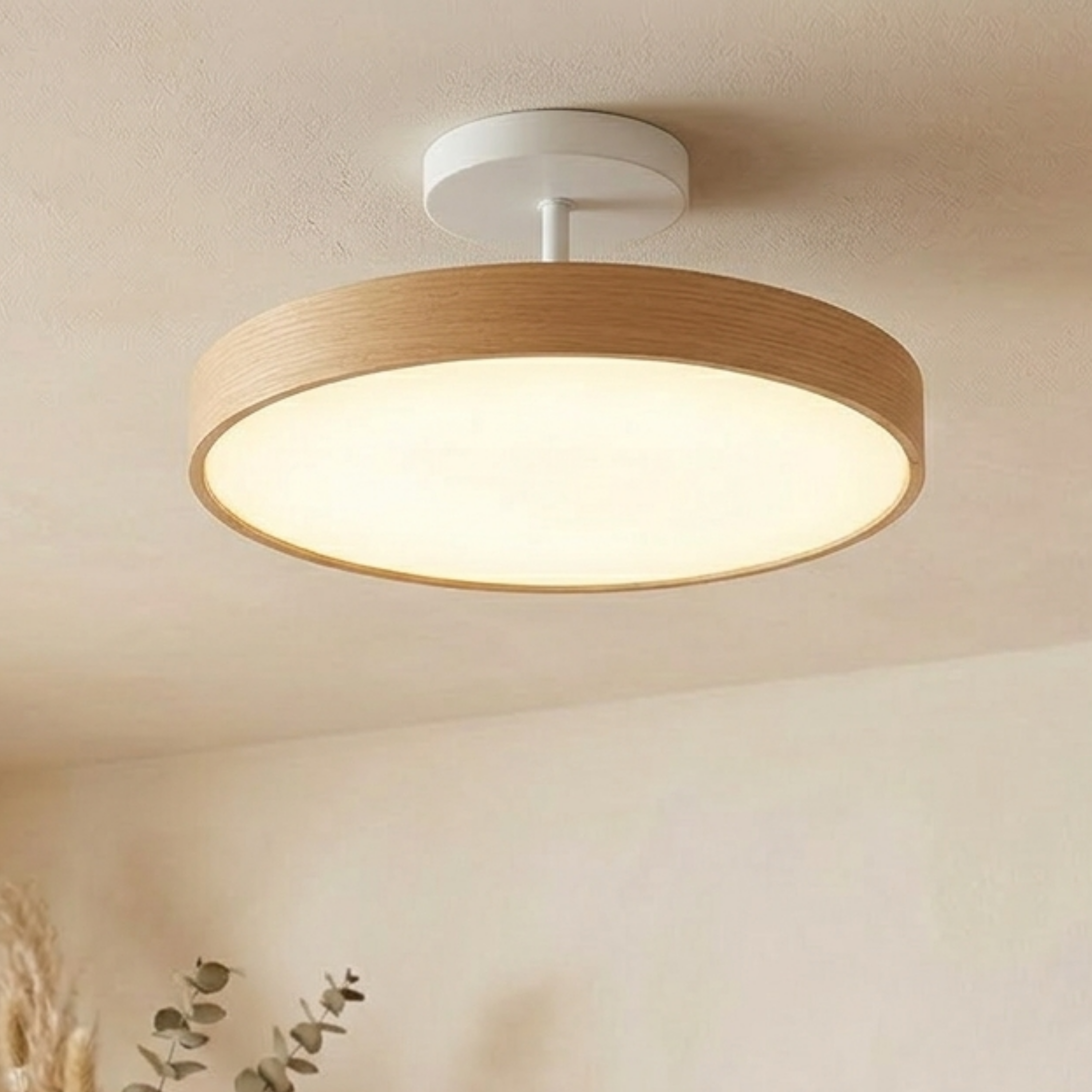 Plafoniera LED rotonda con venatura del legno