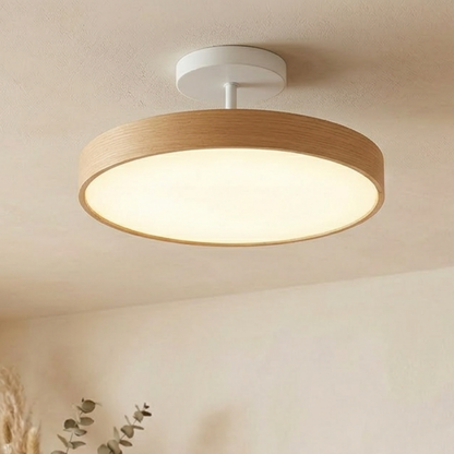 Plafoniera LED rotonda con venatura del legno