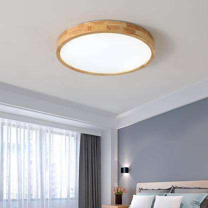 Plafoniera LED rotonda in legno massello, minimalista nordica