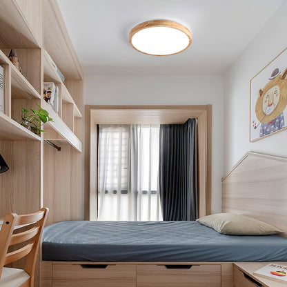 Plafoniera LED rotonda in legno massello, minimalista nordica
