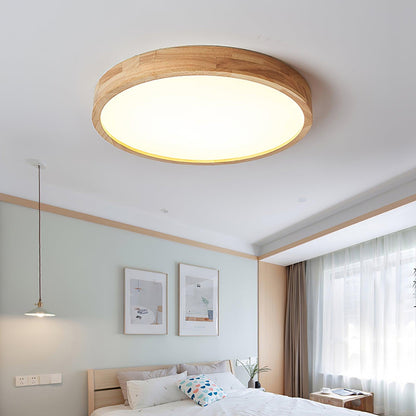 Plafoniera LED rotonda in legno massello, minimalista nordica