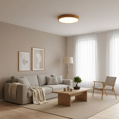 Plafoniera LED rotonda in legno massello, minimalista nordica