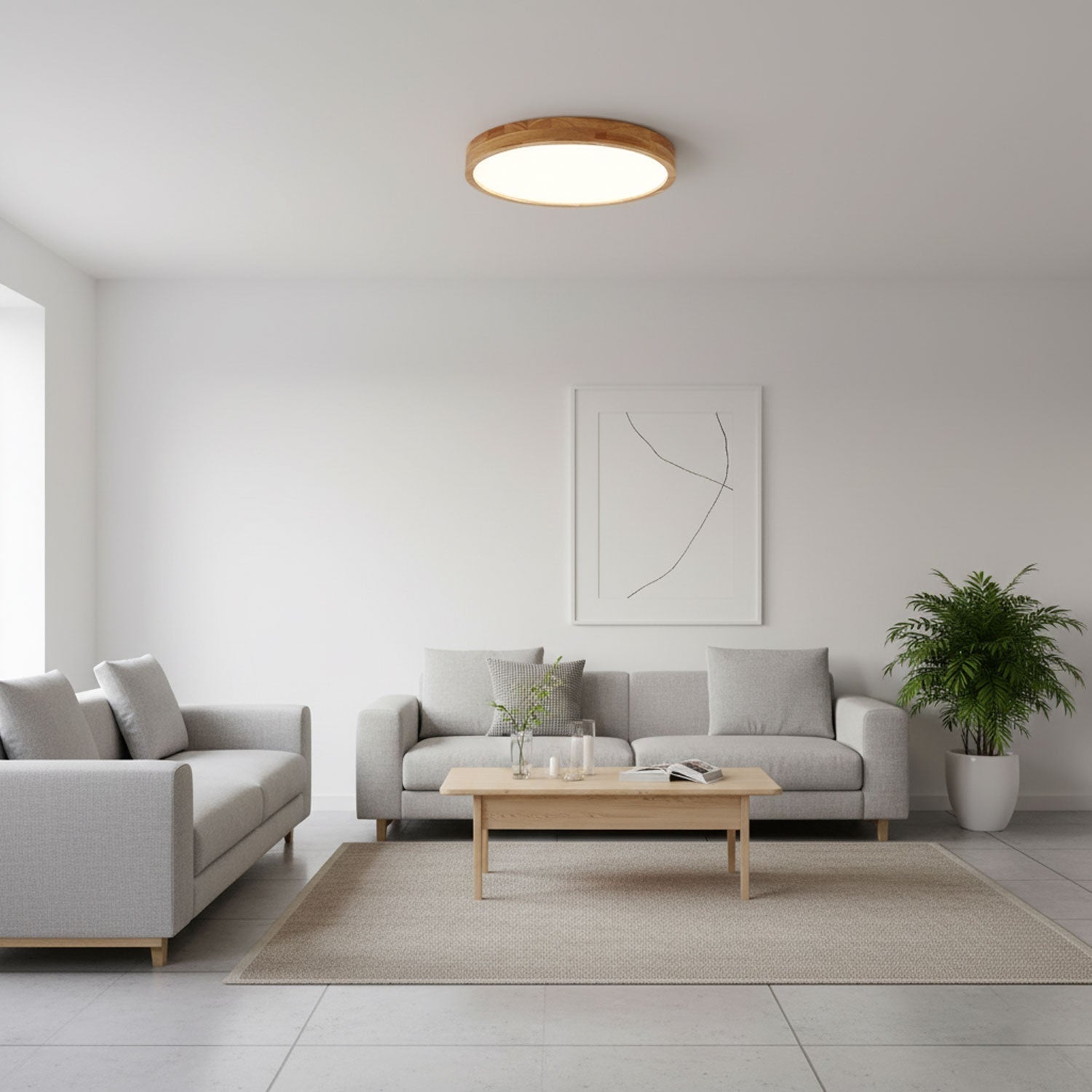 Plafoniera LED rotonda in legno massello, minimalista nordica