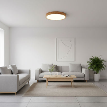 Plafoniera LED rotonda in legno massello, minimalista nordica