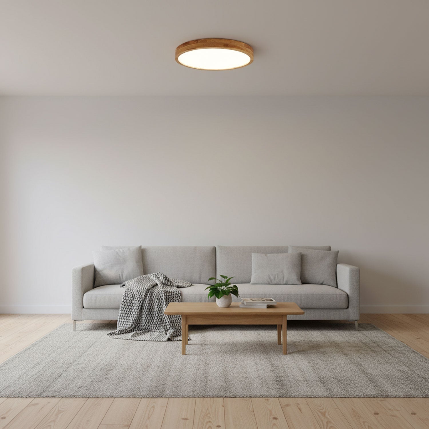 Plafoniera LED rotonda in legno massello, minimalista nordica