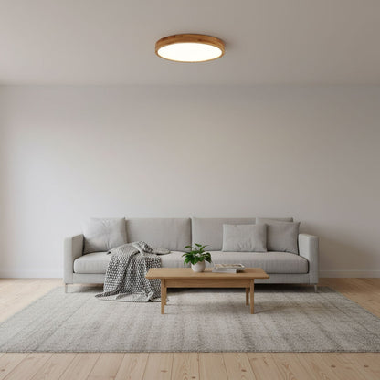 Plafoniera LED rotonda in legno massello, minimalista nordica