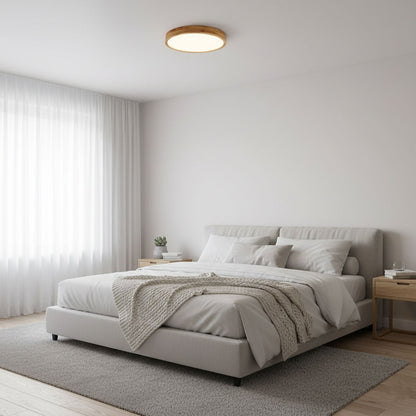 Plafoniera LED rotonda in legno massello, minimalista nordica