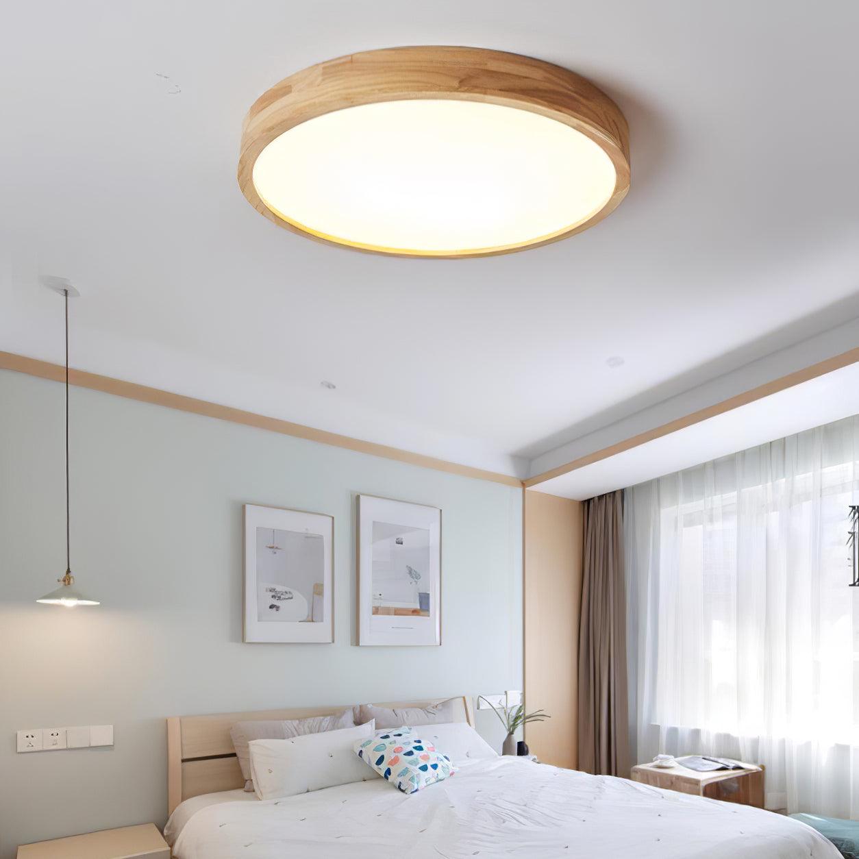 Plafoniera LED rotonda in legno massello, minimalista nordica