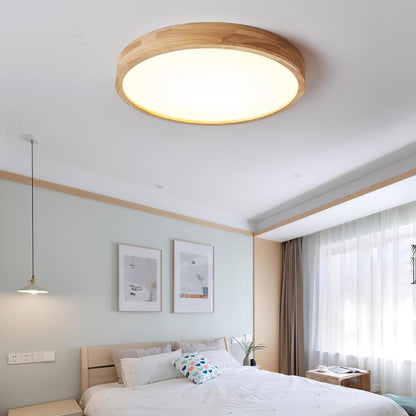 Plafoniera LED rotonda in legno massello, minimalista nordica