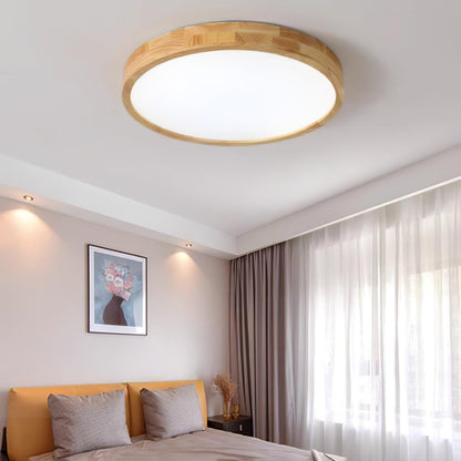 Plafoniera LED rotonda in legno massello, minimalista nordica