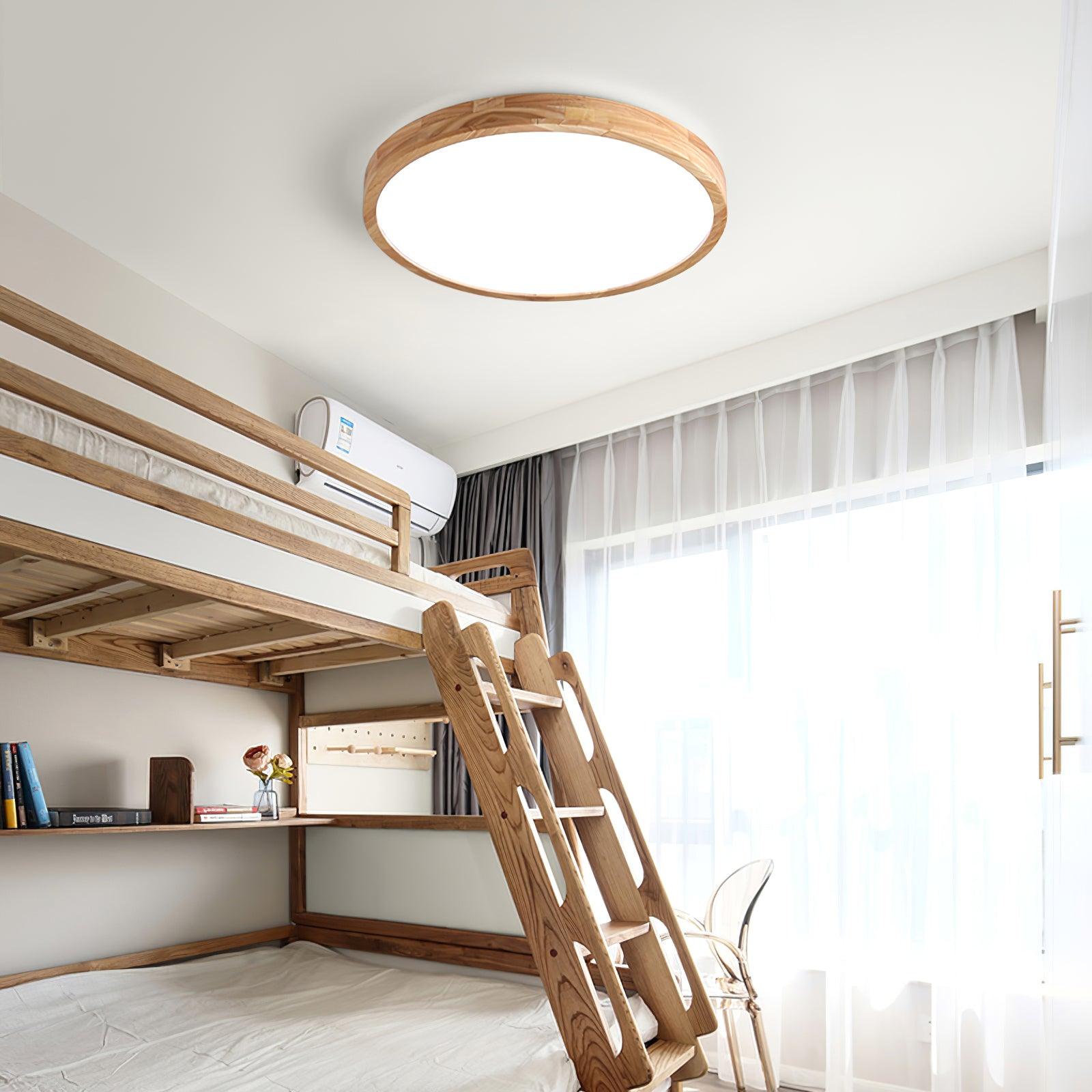 Plafoniera LED rotonda in legno massello, minimalista nordica