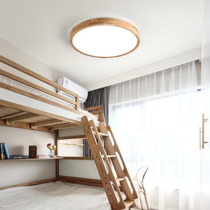 Plafoniera LED rotonda in legno massello, minimalista nordica