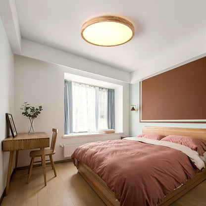 Plafoniera LED rotonda in legno massello, minimalista nordica