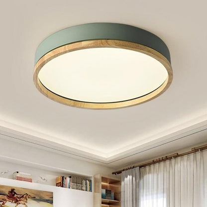 Plafoniera LED rotonda in legno verde a soffitto nordica scandinava