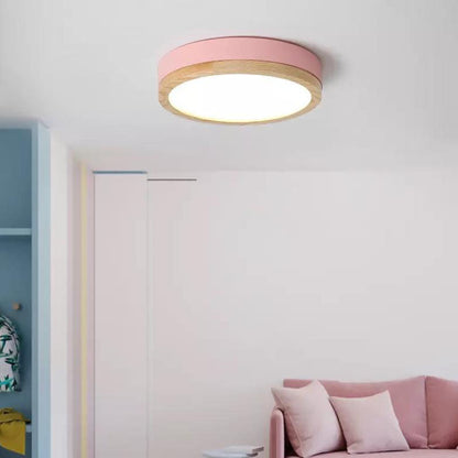 Plafoniera LED rotonda in legno verde a soffitto nordica scandinava