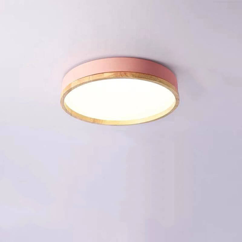 Plafoniera LED rotonda in legno verde a soffitto nordica scandinava