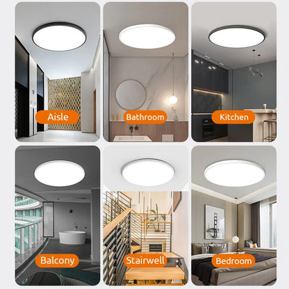 Plafoniera LED rotonda sottile da bagno IP44 in bianco e nero
