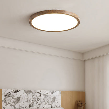 Plafoniera LED rotonda ultrasottile effetto legno noce, dimmerabile