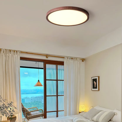 Plafoniera LED rotonda ultrasottile effetto legno noce, dimmerabile