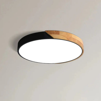 Plafoniera LED scandinava in legno a soffitto, pannello rotondo sottile