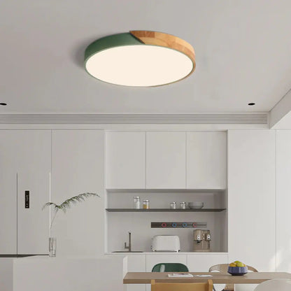 Plafoniera LED scandinava in legno a soffitto, pannello rotondo sottile
