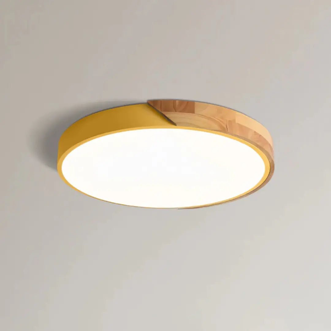Plafoniera LED scandinava in legno a soffitto, pannello rotondo sottile