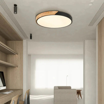 Plafoniera LED scandinava in legno a soffitto, pannello rotondo sottile