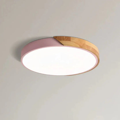 Plafoniera LED scandinava in legno a soffitto, pannello rotondo sottile