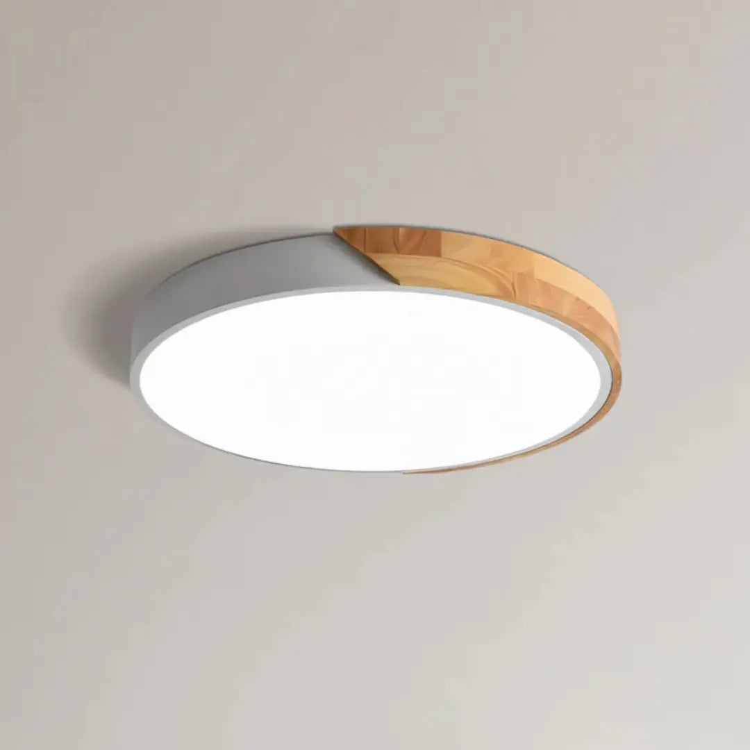 Plafoniera LED scandinava in legno a soffitto, pannello rotondo sottile