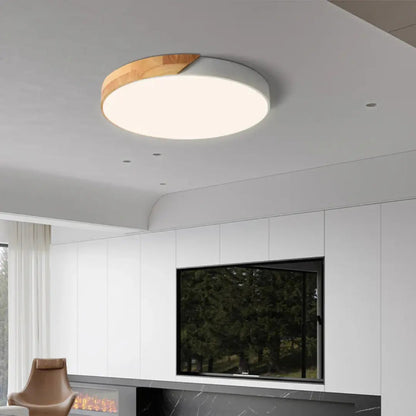 Plafoniera LED scandinava in legno a soffitto, pannello rotondo sottile