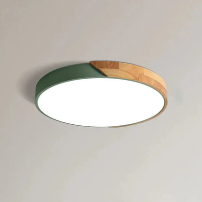 Plafoniera LED scandinava in legno a soffitto, pannello rotondo sottile