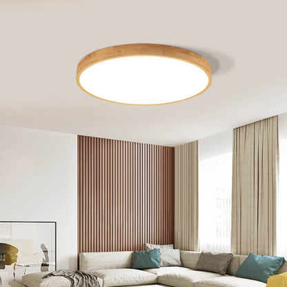 Plafoniera LED ultrasottile rotonda in legno naturale in stile scandinavo