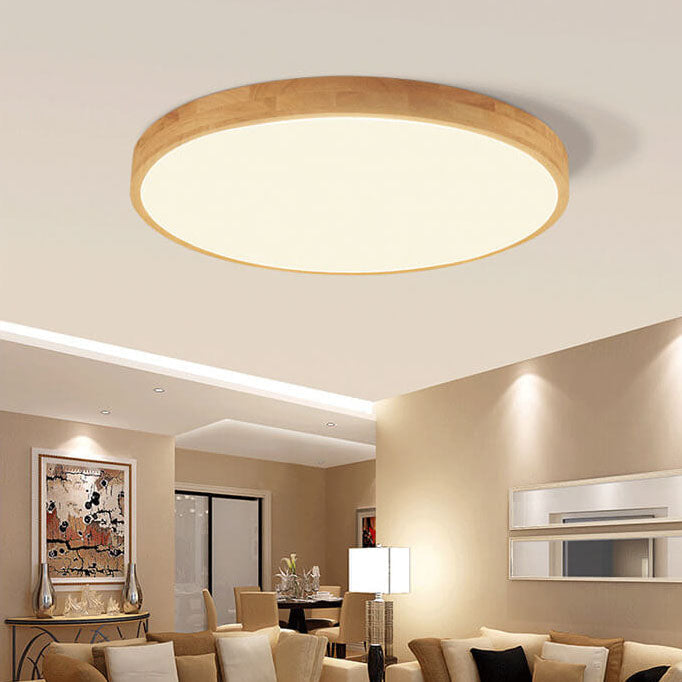 Plafoniera LED ultrasottile rotonda in legno naturale in stile scandinavo