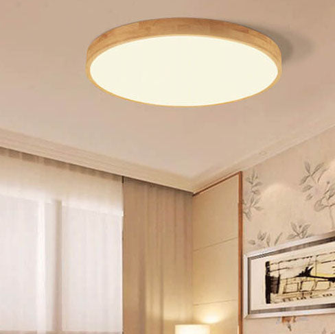 Plafoniera LED ultrasottile rotonda in legno naturale in stile scandinavo