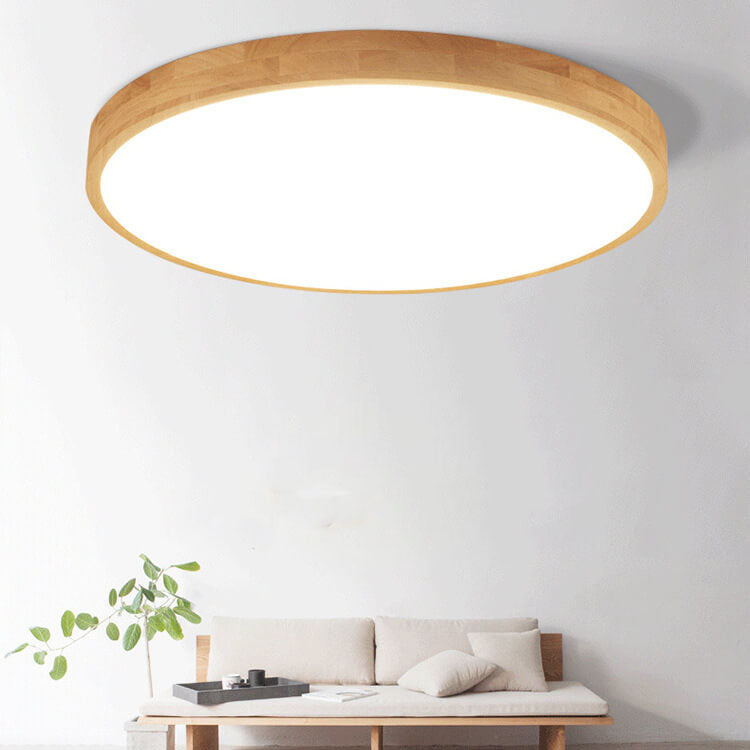 Plafoniera LED ultrasottile rotonda in legno naturale in stile scandinavo