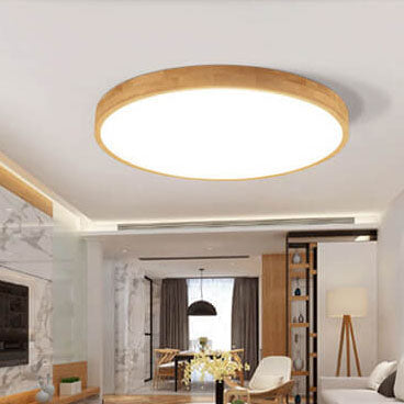 Plafoniera LED ultrasottile rotonda in legno naturale in stile scandinavo