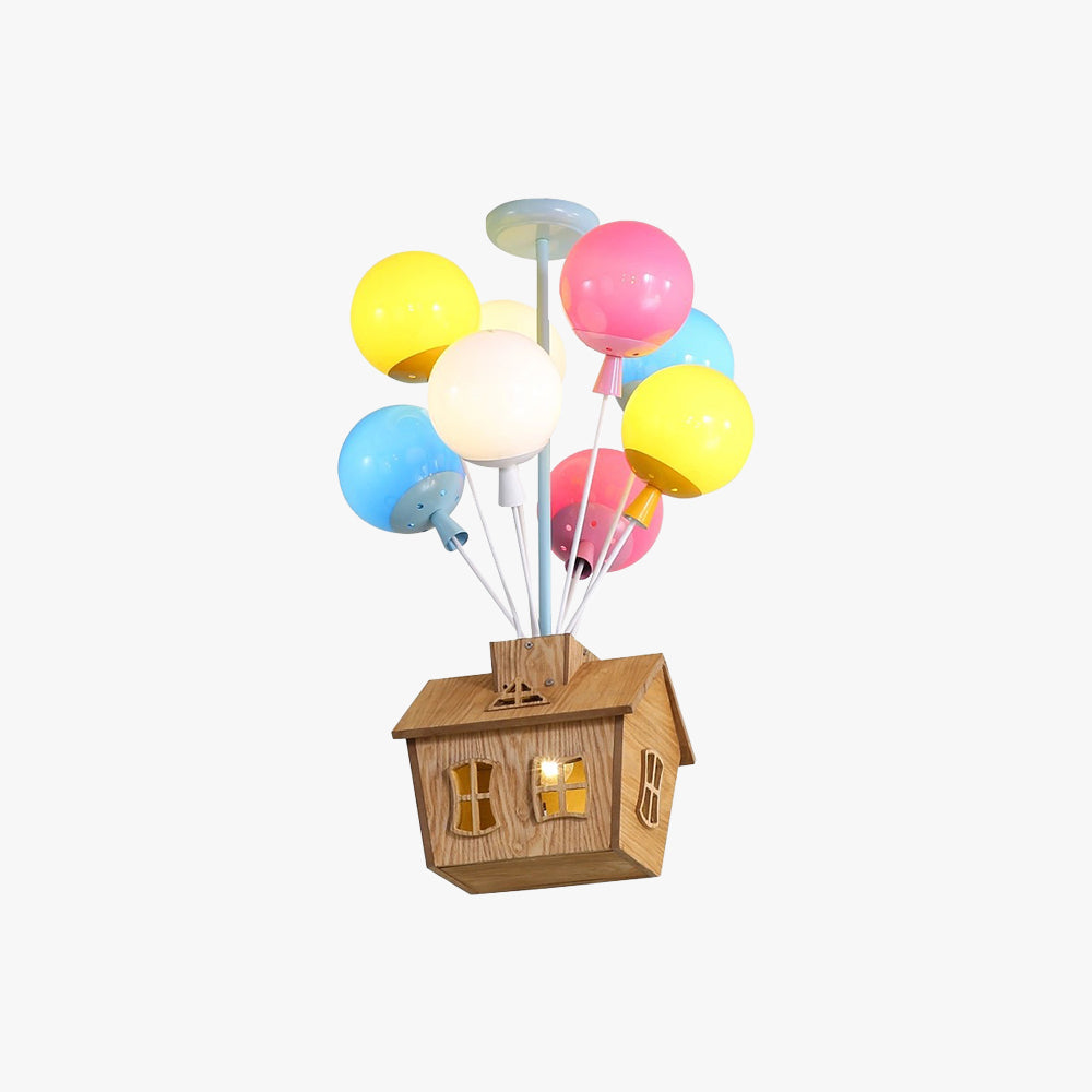 Plafoniera per cameretta con palloncini colorati e casetta in legno e acrilico