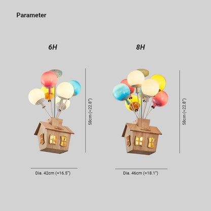 Plafoniera per cameretta con palloncini colorati e casetta in legno e acrilico