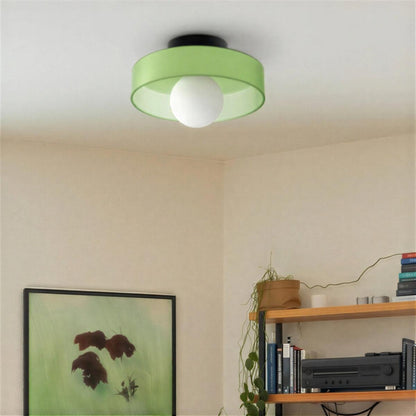 Plafoniera rotonda Bauhaus decorativa in vetro, metallo e legno