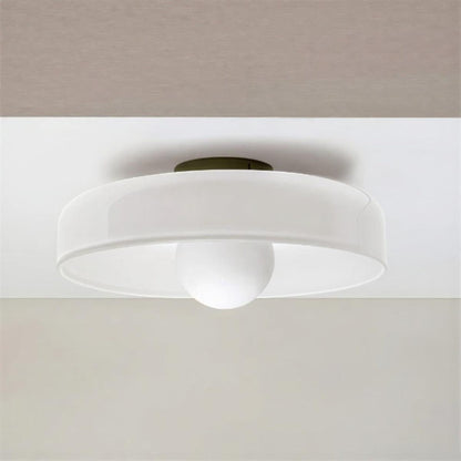 Plafoniera rotonda Bauhaus decorativa in vetro, metallo e legno