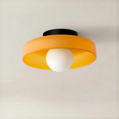 Plafoniera rotonda Bauhaus decorativa in vetro, metallo e legno