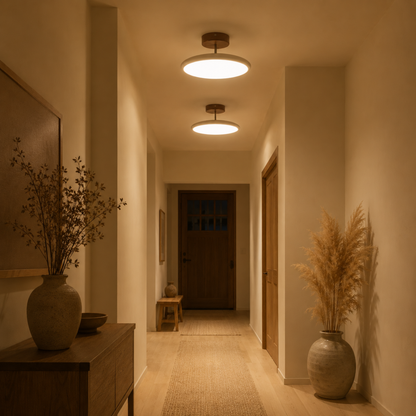Plafoniera rotonda dimmerabile a luce verso il basso con telecomando, beige, bianco o verde