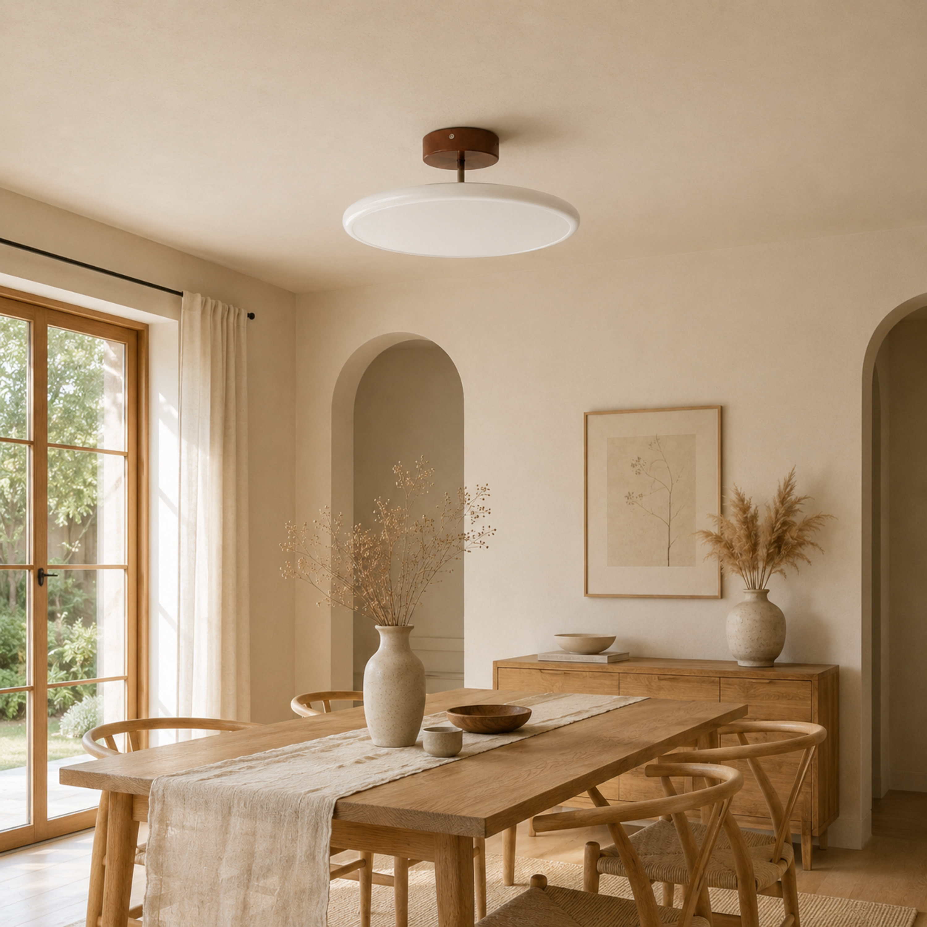 Plafoniera rotonda dimmerabile a luce verso il basso con telecomando, beige, bianco o verde