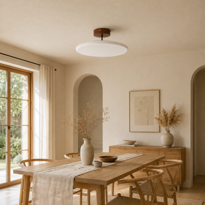 Plafoniera rotonda dimmerabile a luce verso il basso con telecomando, beige, bianco o verde